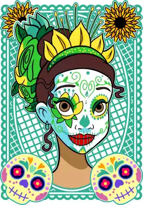 vectores plantilas DÍA DE MUERTOS,PRINCESA,DISNEY,CATRINA,NIÑA,